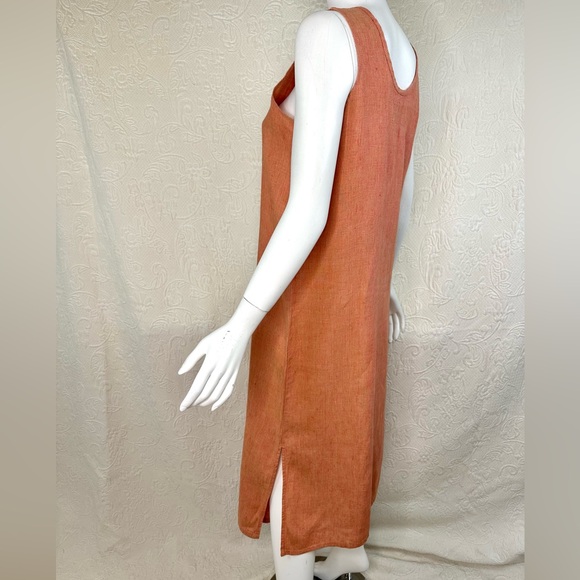 Flax by Jeanne Engelhart VTG Linen Sleeveless Midi Maxi Tank Dress Coral Orange - Picture 9 of 11